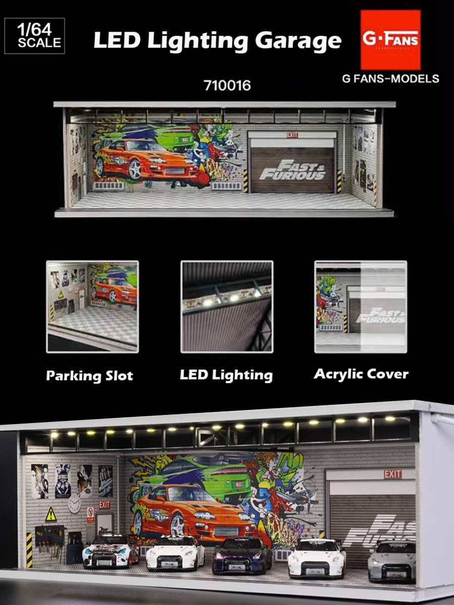 G-Fans 1/64 Fast & Furious Car Park Garage LED light Diorama w/ acrylic cover