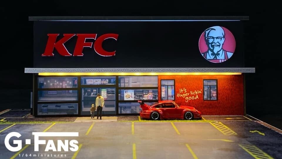G-Fans 1/64 KFC LED light Diorama with Car Park Parking Lot
