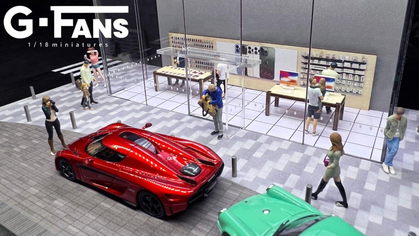G-Fans 1/64 Apple Store LED Light Diorama with Car Park Parking Lot