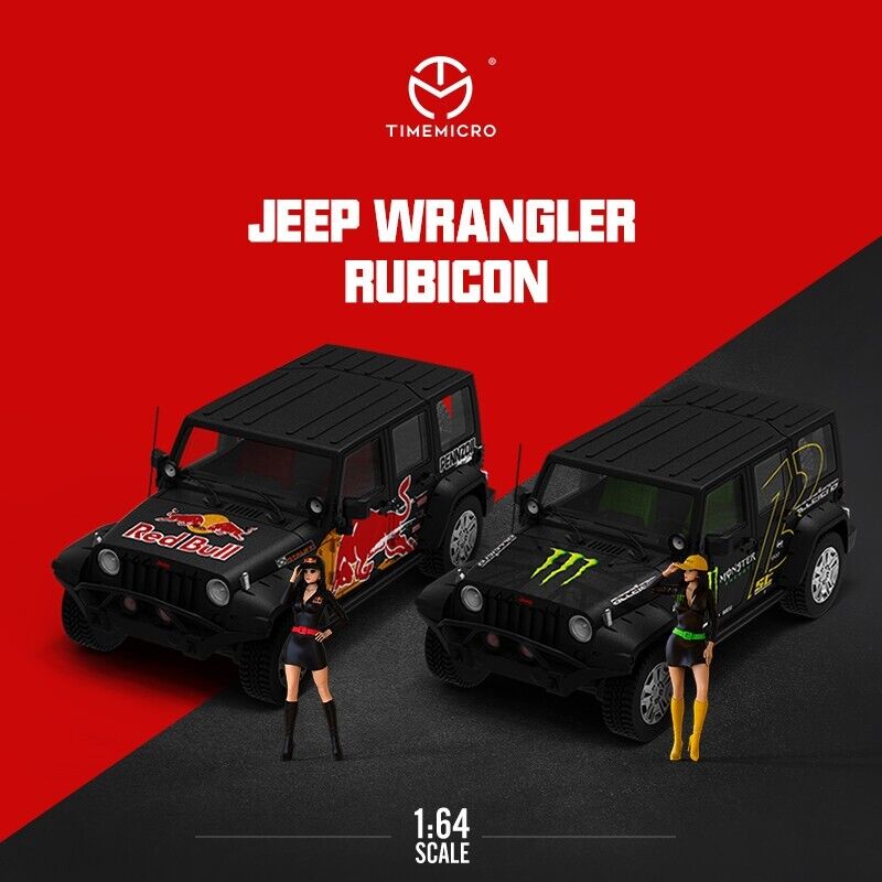 Time Micro 1/64 Jeep Wrangler Rubicon 4x4 4WD SUV Red Bull Ed. Diecast Model Car