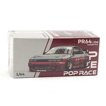 Pop Race 1:64 Nissan Pandem Silvia S13 MOONTECH Rocket Bunny #66 Red Opening Front Hood Detailed Engine (PR640258)