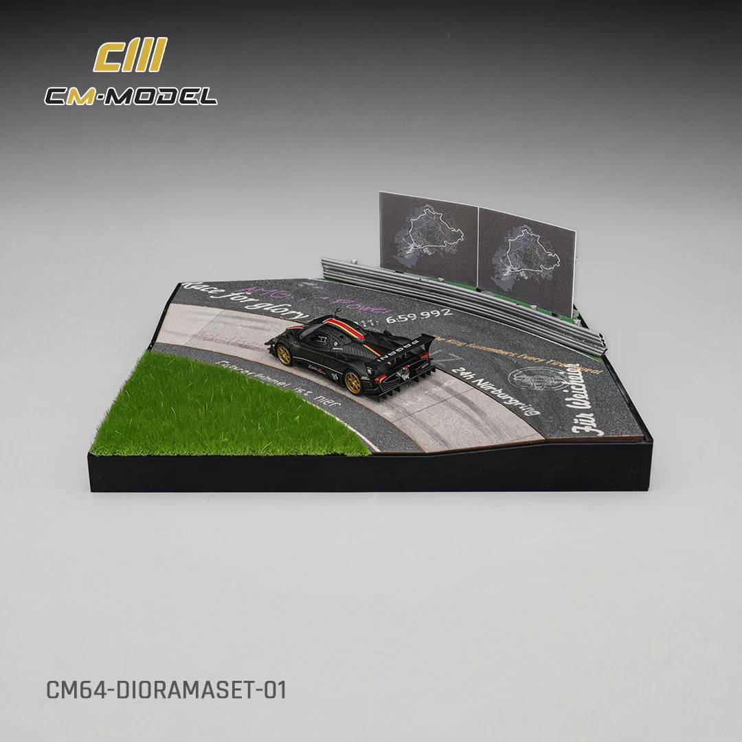 CM Model 1:64 Pagani Zonda R Evolucion Track Version Black Dry Carbon with Nurburgring Diorama Full Set (Pagani Official Licensed)