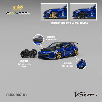 CM Model 1:64 Subaru BRZ Mk2 ZD8 Varis Arising-1 Metallic Blue with Extra Wheel-Set