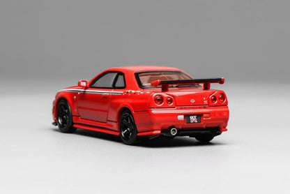Motorhelix 1:64 Nissan Skyline GT-R R34 Nismo Z-Tune V-Spec-II Nismo Red Openable Front Hood Detailed Engine Official Licensed (Premium Box Packaging)