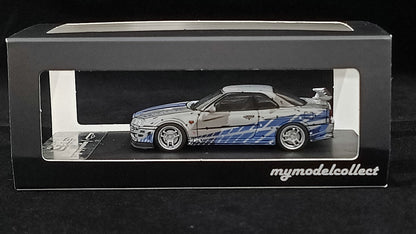 Model Collect 1:64 Nissan GT-R R34 V-SPEC-II Cel Shade Silver Blue Edition