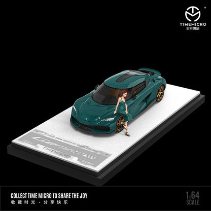 Time Micro 1:64 Green Racing Car with Model Girl Figure