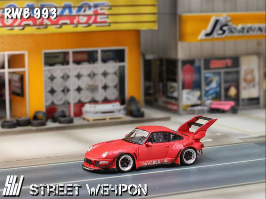 Street Weapon 1/64 Porsche RWB 993 Matt Red NAGINATA High Tail Spoiler Version