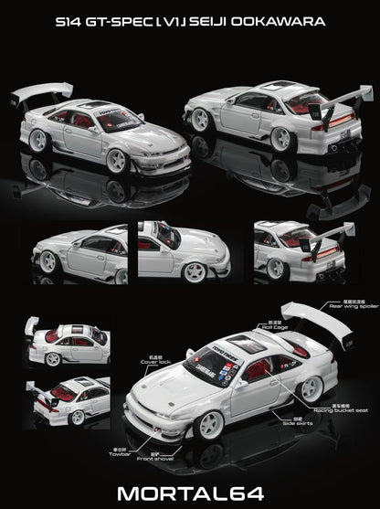 Mortal 1:64 Silvia S14 GT-SPEC V1 Seiji Ookawara Cambergang 1.0 White in Premium Box Packaging