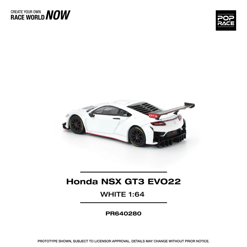 Pop Race 1:64 Honda NSX GT3 EVO22 White Opening Hood Detailed Engine (PR640280)