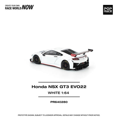 Pop Race 1:64 Honda NSX GT3 EVO22 White Opening Hood Detailed Engine (PR640280)