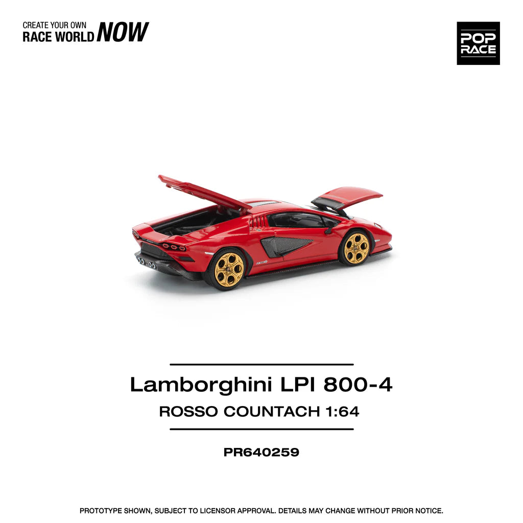 Pop Race 1:64 Lamborghini Countach LPI 800-4 Rosso Red Opening Front and Rear Detailed Engine (PR640259)