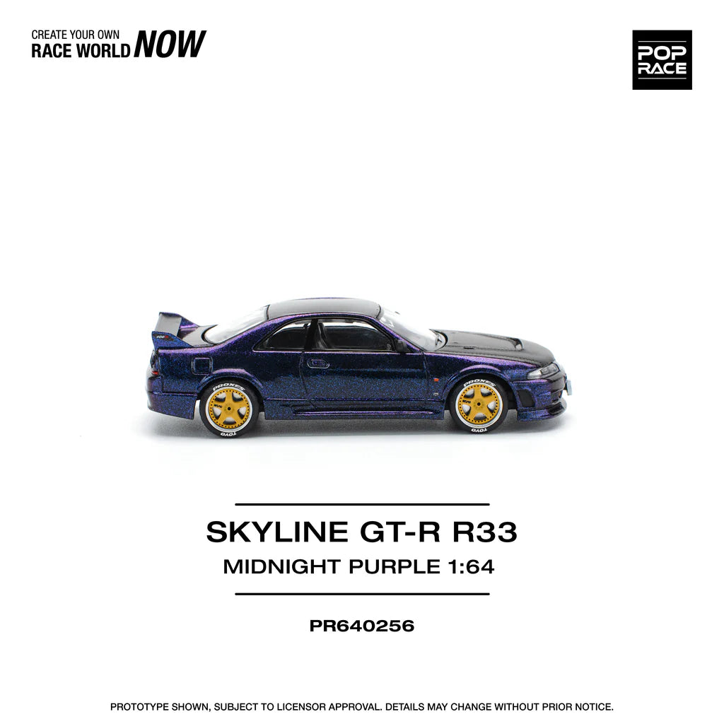 Pop Race 1:64 Nissan Skyline GT-R R33 NISMO 400R Midnight Purple Opening Front and Rear Detailed Engine (PR640256)