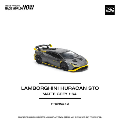 Pop Race 1:64 Lamborghini Huracan STO Matte Grey Opening Front and Rear Detailed Engine (PR640242)