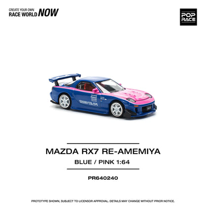 Pop Race 1:64 Mazda RX-7 FD3S Re-Amemiya Wide body Blue / Pink Openable Engine Hood (PR640240)