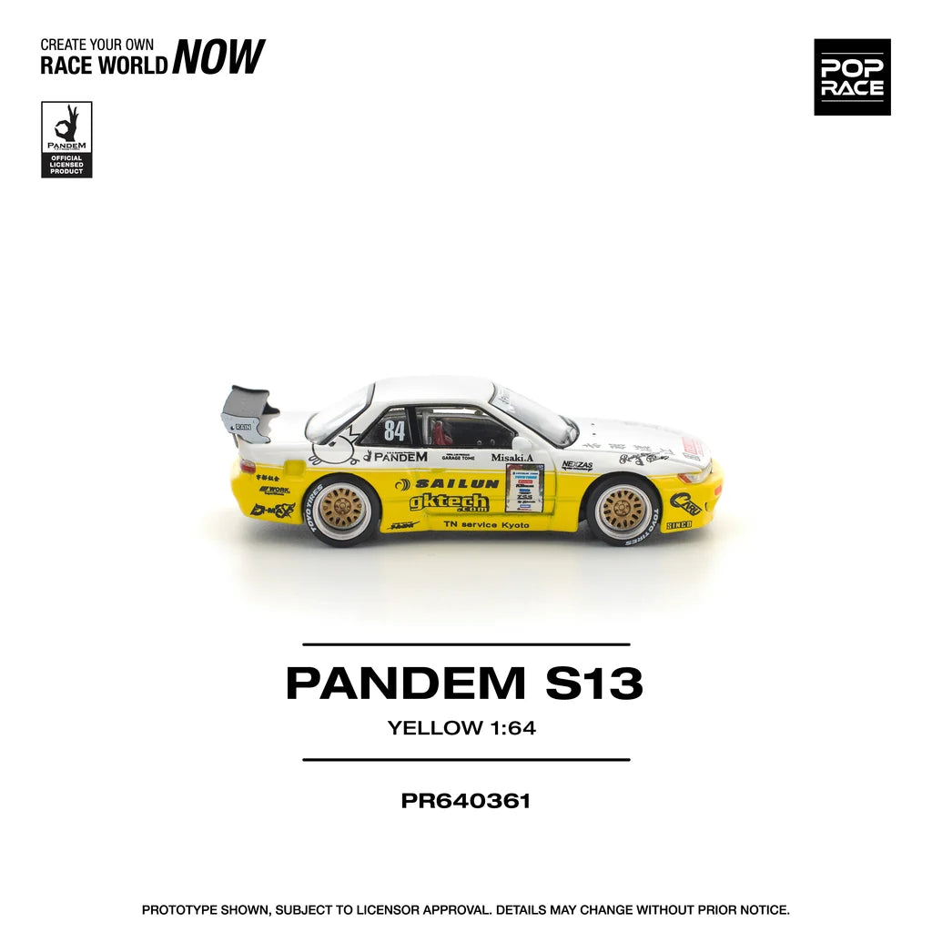 Pop Race 1:64 Pandem Silvia S13 Rocket Bunny Yellow Opening Front Hood Detailed Engine (PR640361)