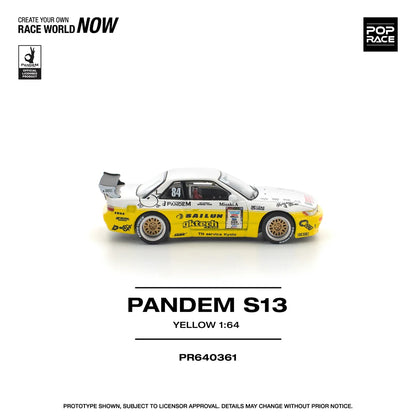 Pop Race 1:64 Pandem Silvia S13 Rocket Bunny Yellow Opening Front Hood Detailed Engine (PR640361)