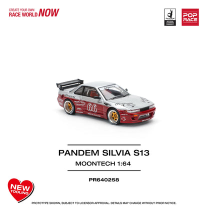 Pop Race 1:64 Nissan Pandem Silvia S13 MOONTECH Rocket Bunny #66 Red Opening Front Hood Detailed Engine (PR640258)
