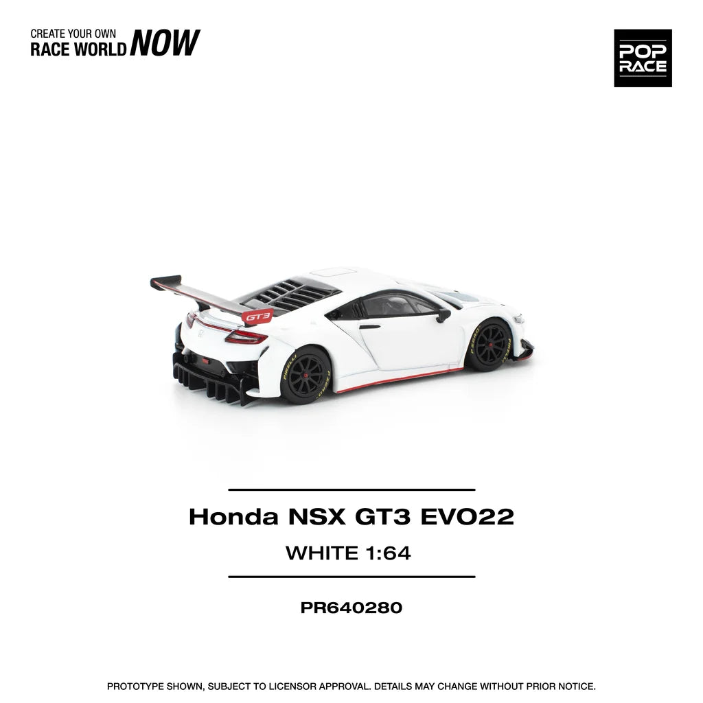 Pop Race 1:64 Honda NSX GT3 EVO22 White Opening Hood Detailed Engine (PR640280)