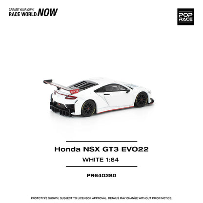 Pop Race 1:64 Honda NSX GT3 EVO22 White Opening Hood Detailed Engine (PR640280)