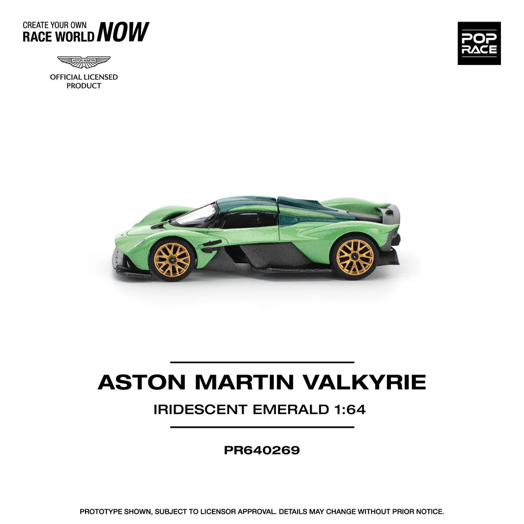 Pop Race 1:64 Aston Martin Valkyrie Iridescent Emerald Green Opening Rear Hood Detailed Engine (PR640269)