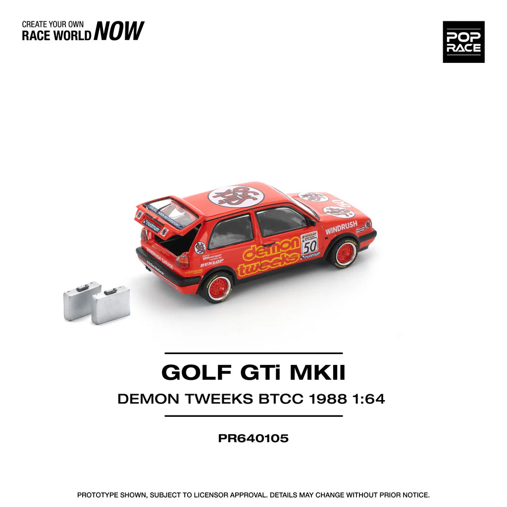 Pop Race 1:64 Volkswagen Golf GTI MKII MK2 Demon Tweeks BTCC 1988 Openable Rear Boot (PR640105)