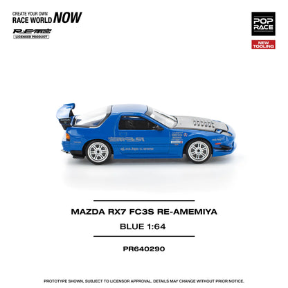 Pop Race 1:64 Mazda RX-7 FC3S Re-Amemiya Blue Openable Front Hood Detailed Engine (PR640290)