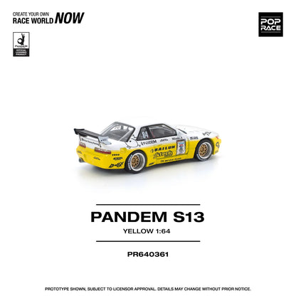 Pop Race 1:64 Pandem Silvia S13 Rocket Bunny Yellow Opening Front Hood Detailed Engine (PR640361)