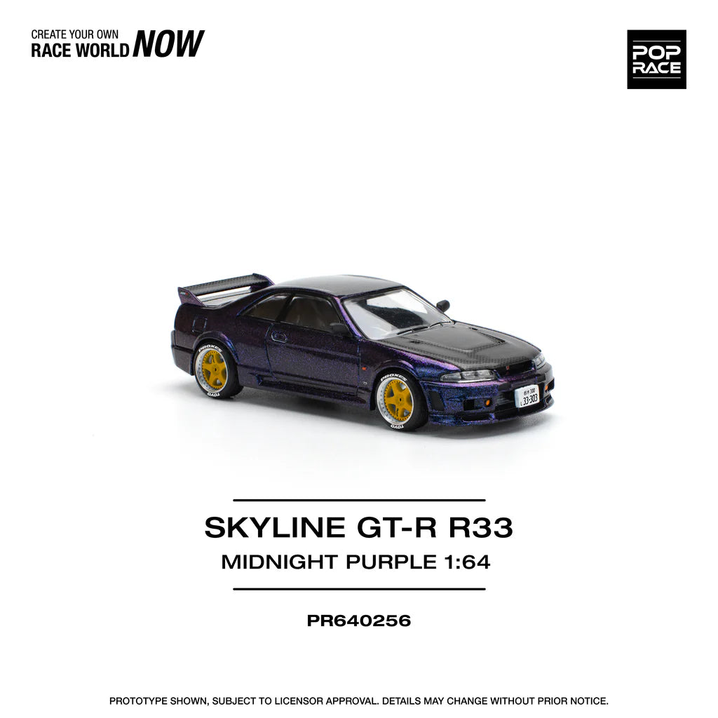 Pop Race 1:64 Nissan Skyline GT-R R33 NISMO 400R Midnight Purple Opening Front and Rear Detailed Engine (PR640256)