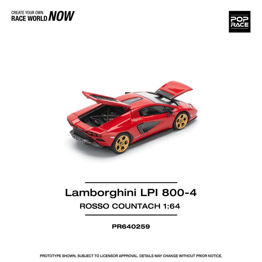 Pop Race 1:64 Lamborghini Countach LPI 800-4 Rosso Red Opening Front and Rear Detailed Engine (PR640259)