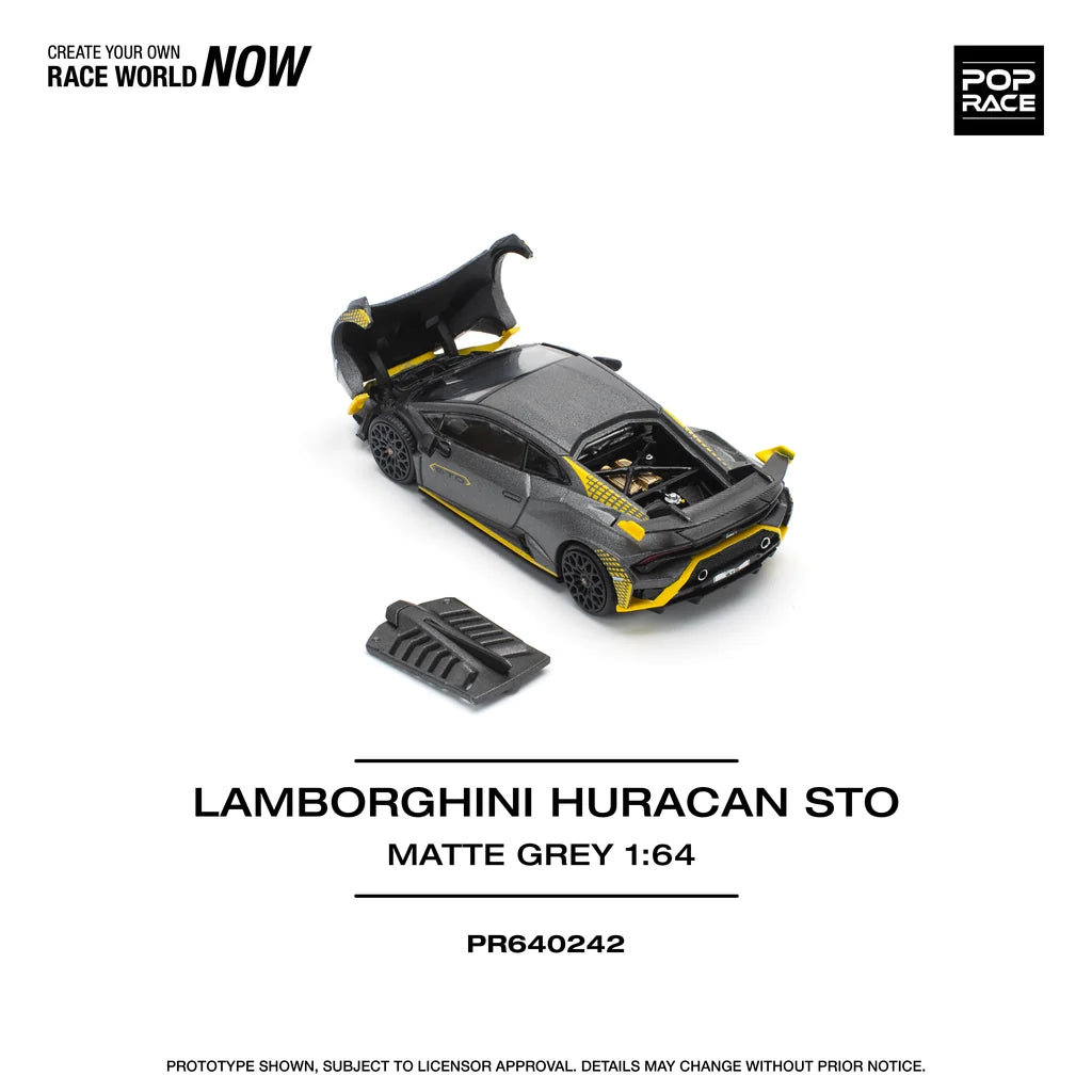 Pop Race 1:64 Lamborghini Huracan STO Matte Grey Opening Front and Rear Detailed Engine (PR640242)