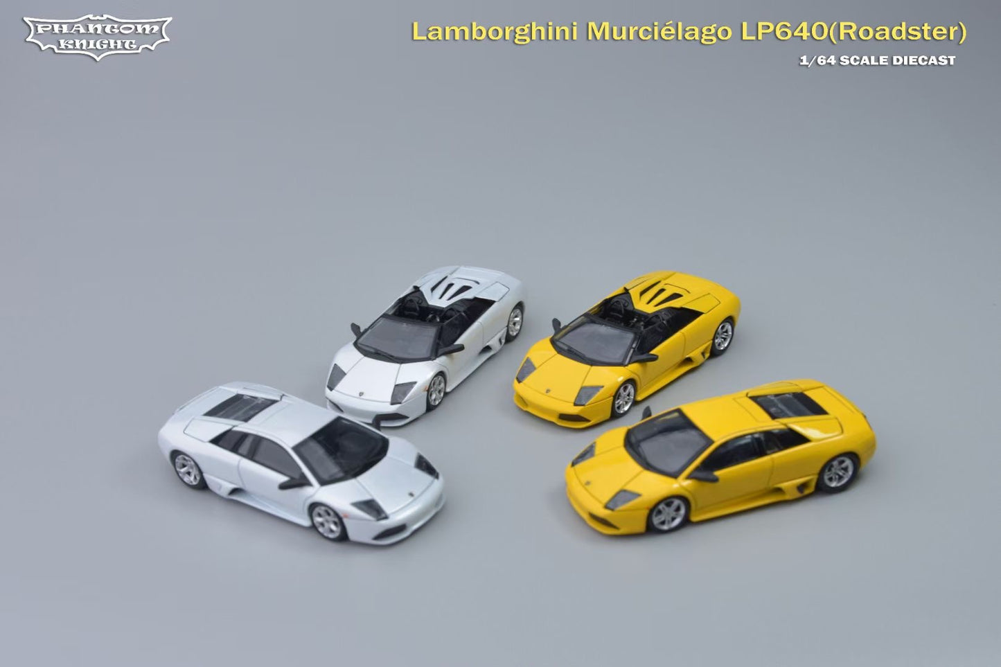 Phantom Knight 1:64 Lamborghini Mucielago LP640 Roadster Soft Top Convertible Roof Yellow (Openable Engine Hood and Air Intake, Magnetic Spoiler and Bumpers)