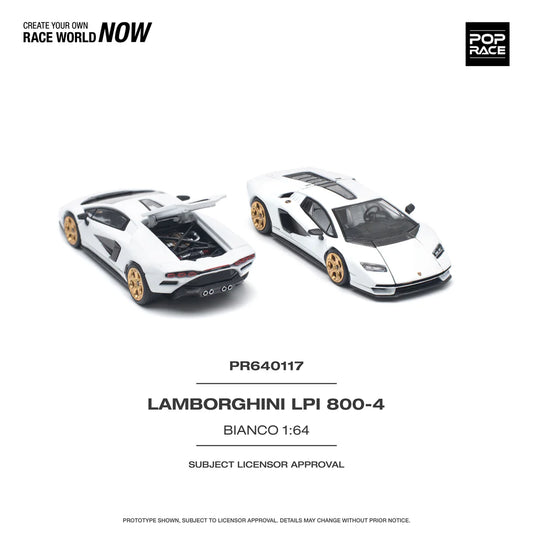 Pop Race 1:64 Lamborghini Countach LPI 800-4 Bianco Siderale Opening Front and Rear Detailed Engine (PR640117)