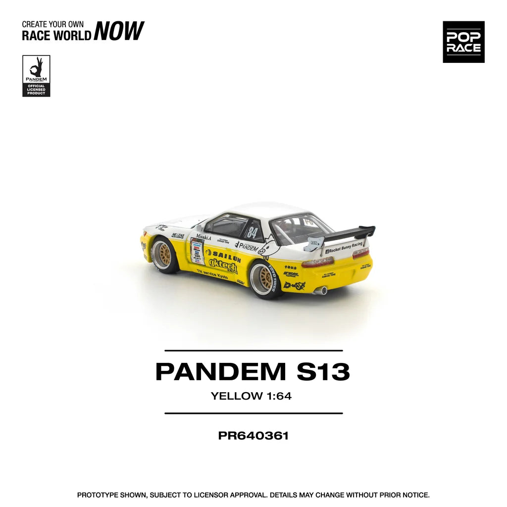 Pop Race 1:64 Pandem Silvia S13 Rocket Bunny Yellow Opening Front Hood Detailed Engine (PR640361)