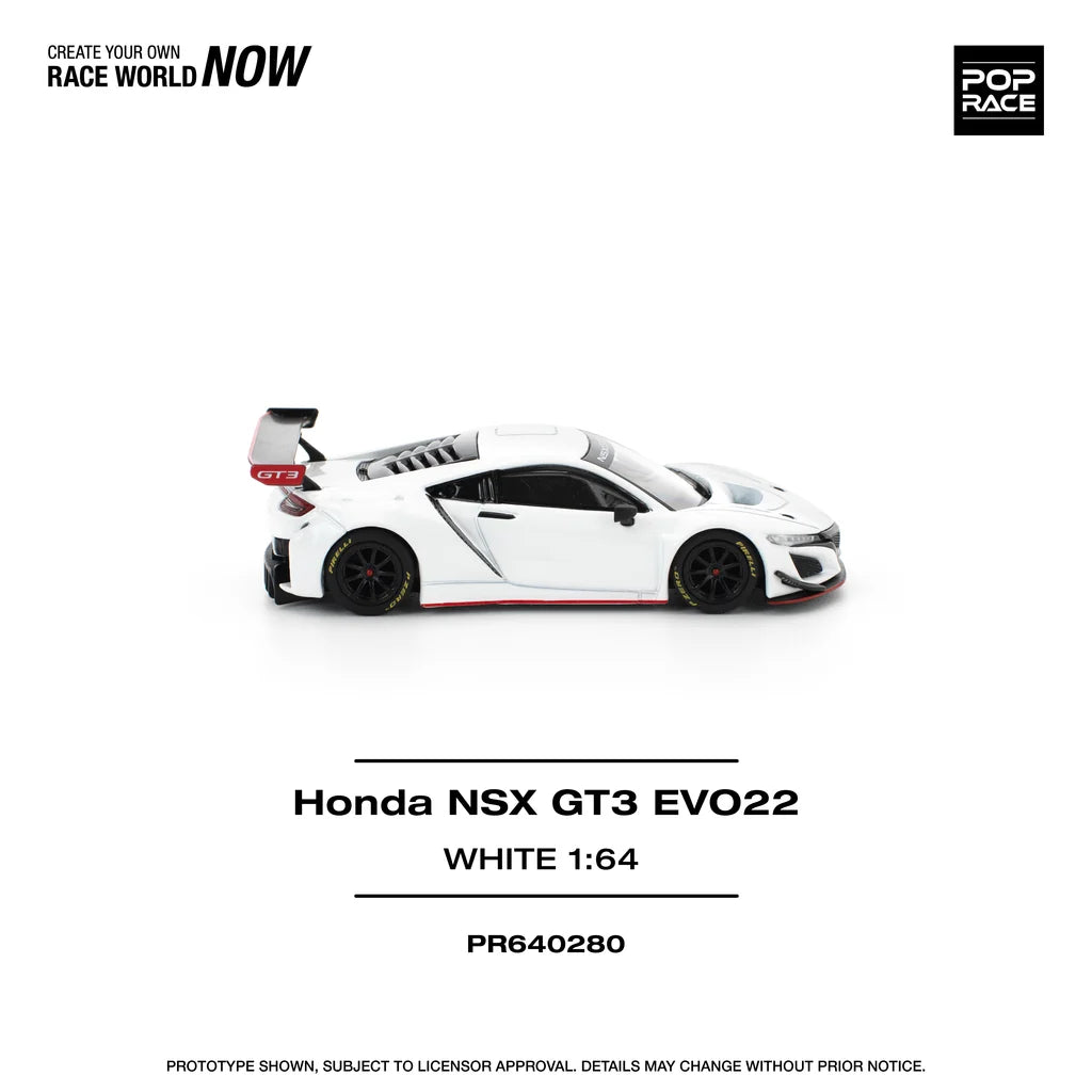 Pop Race 1:64 Honda NSX GT3 EVO22 White Opening Hood Detailed Engine (PR640280)