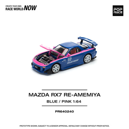 Pop Race 1:64 Mazda RX-7 FD3S Re-Amemiya Wide body Blue / Pink Openable Engine Hood (PR640240)