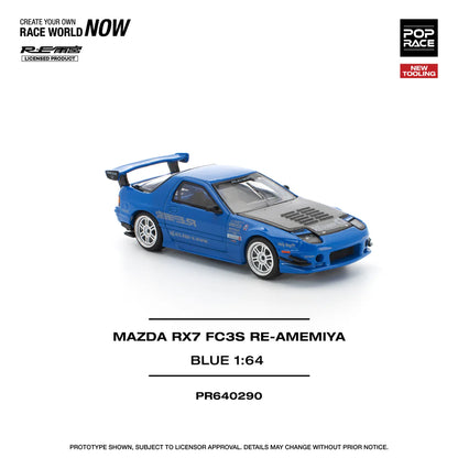 Pop Race 1:64 Mazda RX-7 FC3S Re-Amemiya Blue Openable Front Hood Detailed Engine (PR640290)