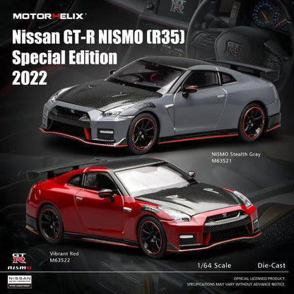 Motorhelix 1:64 Nissan GT-R R35 Special Edition 2022 NISMO Stealth Gray Openable Front Hood Detailed Engine Official Licensed (Premium Box Packaging)