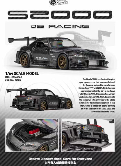 Micro Turbo 1:64 Honda S2000 AP1 J's Racing Custom Carbon Black China Cool Car Show 2026 Special Edition (Openable Engine Hood + Removable Engine + Magnetic Removable Wing)