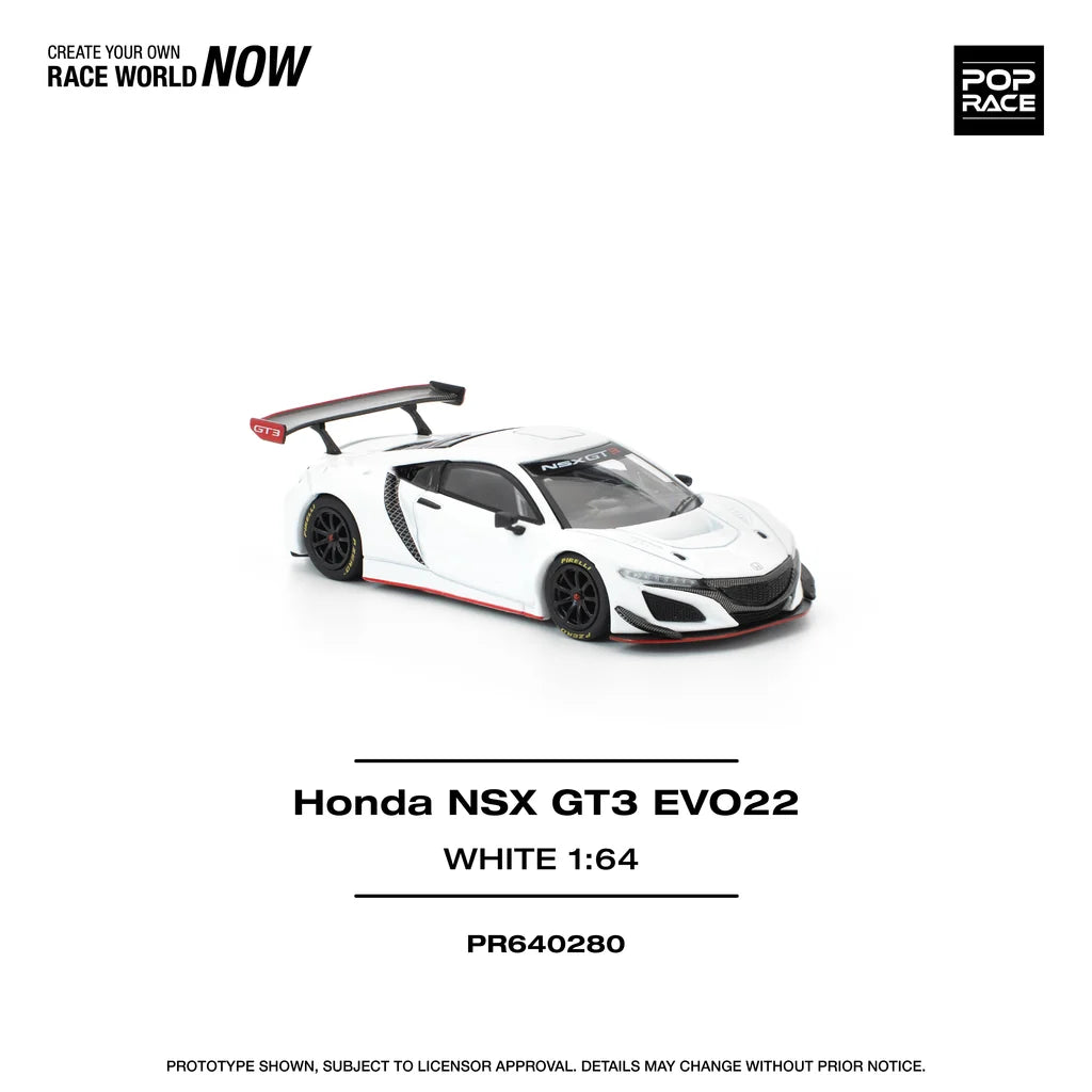 Pop Race 1:64 Honda NSX GT3 EVO22 White Opening Hood Detailed Engine (PR640280)