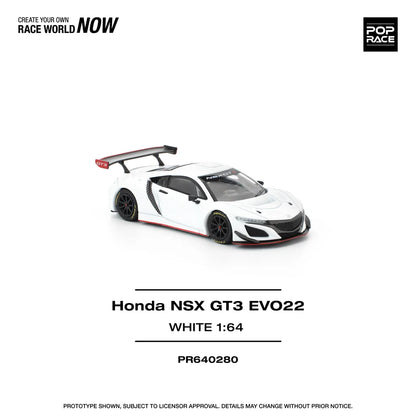 Pop Race 1:64 Honda NSX GT3 EVO22 White Opening Hood Detailed Engine (PR640280)