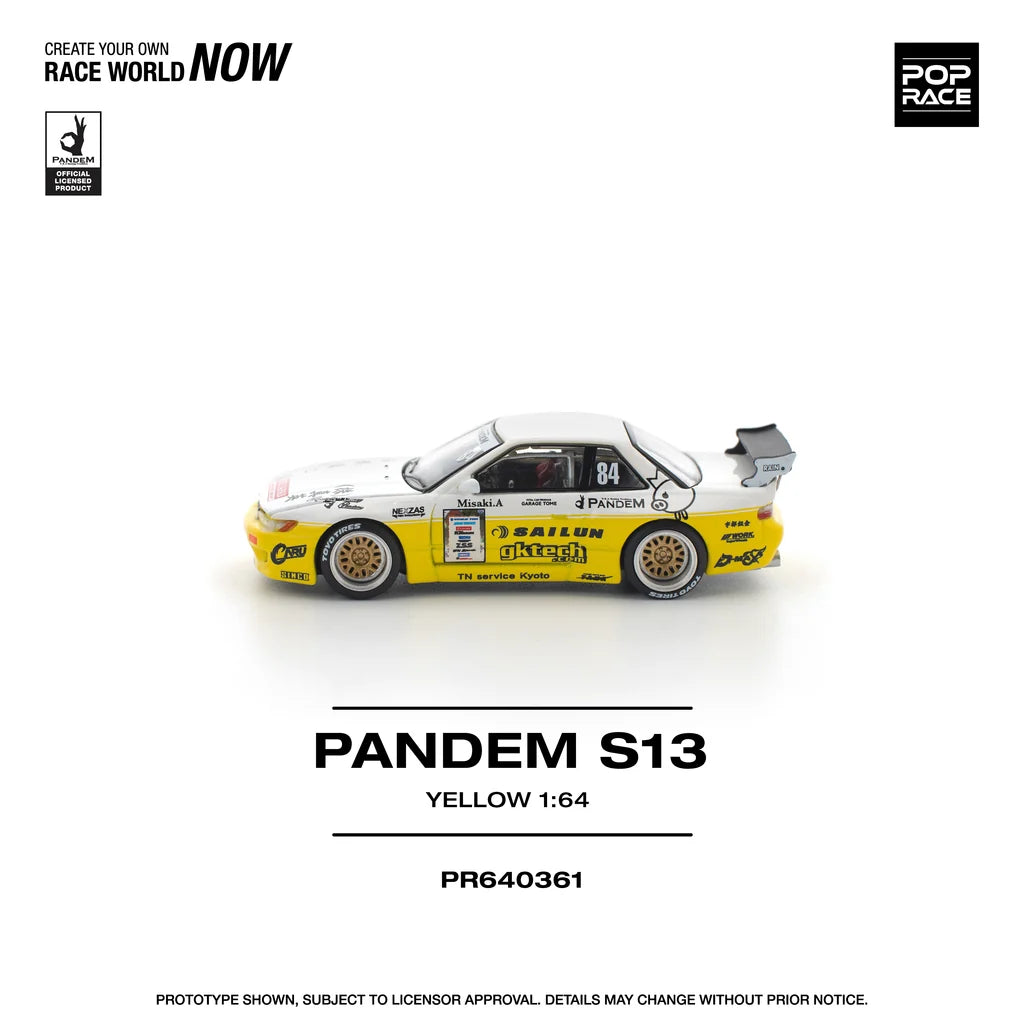 Pop Race 1:64 Pandem Silvia S13 Rocket Bunny Yellow Opening Front Hood Detailed Engine (PR640361)