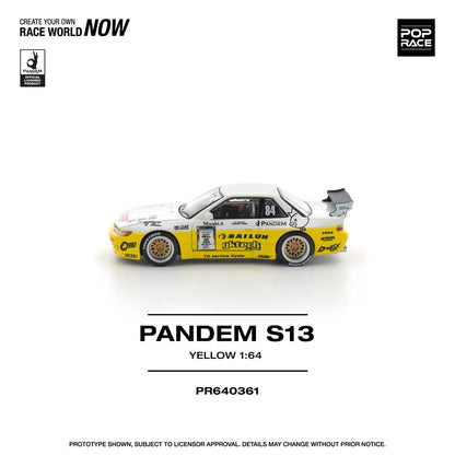 Pop Race 1:64 Pandem Silvia S13 Rocket Bunny Yellow Opening Front Hood Detailed Engine (PR640361)