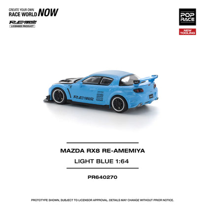 Pop Race 1:64 Mazda RX-8 Re-Amemiya Light Blue Openable Front Hood Detailed Engine (PR640270)