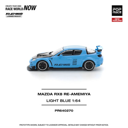 Pop Race 1:64 Mazda RX-8 Re-Amemiya Light Blue Openable Front Hood Detailed Engine (PR640270)