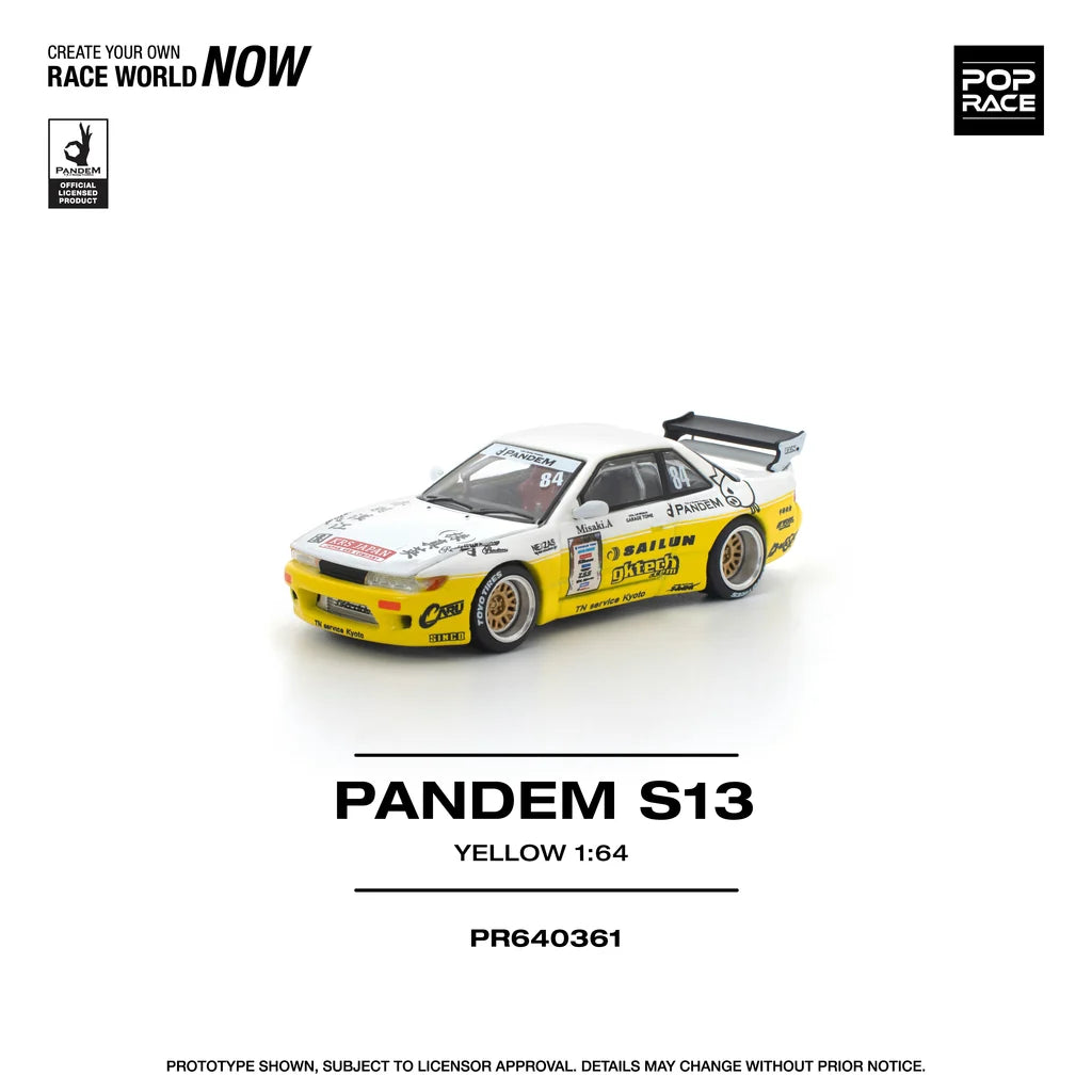 Pop Race 1:64 Pandem Silvia S13 Rocket Bunny Yellow Opening Front Hood Detailed Engine (PR640361)