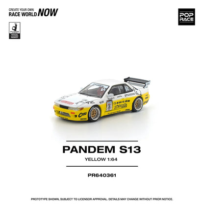 Pop Race 1:64 Pandem Silvia S13 Rocket Bunny Yellow Opening Front Hood Detailed Engine (PR640361)