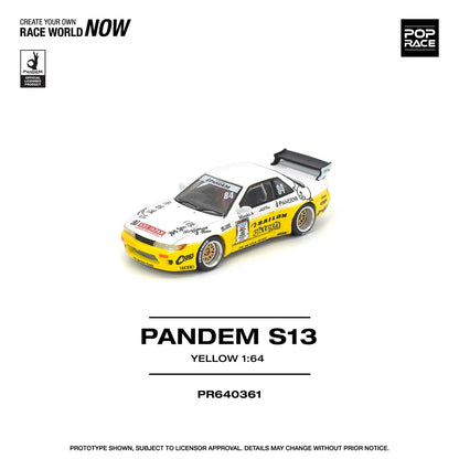 Pop Race 1:64 Pandem Silvia S13 Rocket Bunny Yellow Opening Front Hood Detailed Engine (PR640361)