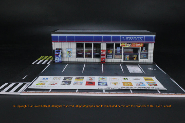 G-Fans 1/64 Lawson Convenience Store LED Light Diorama with Car Park Parking Lot
