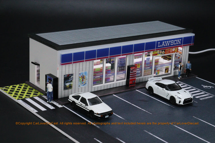 G-Fans 1/64 Lawson Convenience Store LED Light Diorama with Car Park Parking Lot