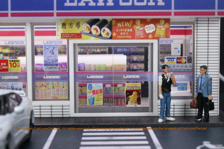 G-Fans 1/64 Lawson Convenience Store LED Light Diorama with Car Park Parking Lot